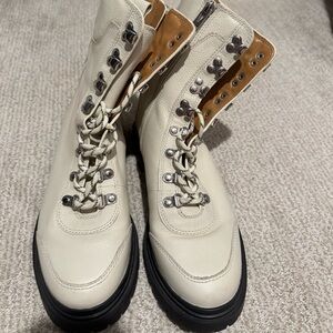 Via Spiga White Leather Lace-Up Combat Boots - Size 8M